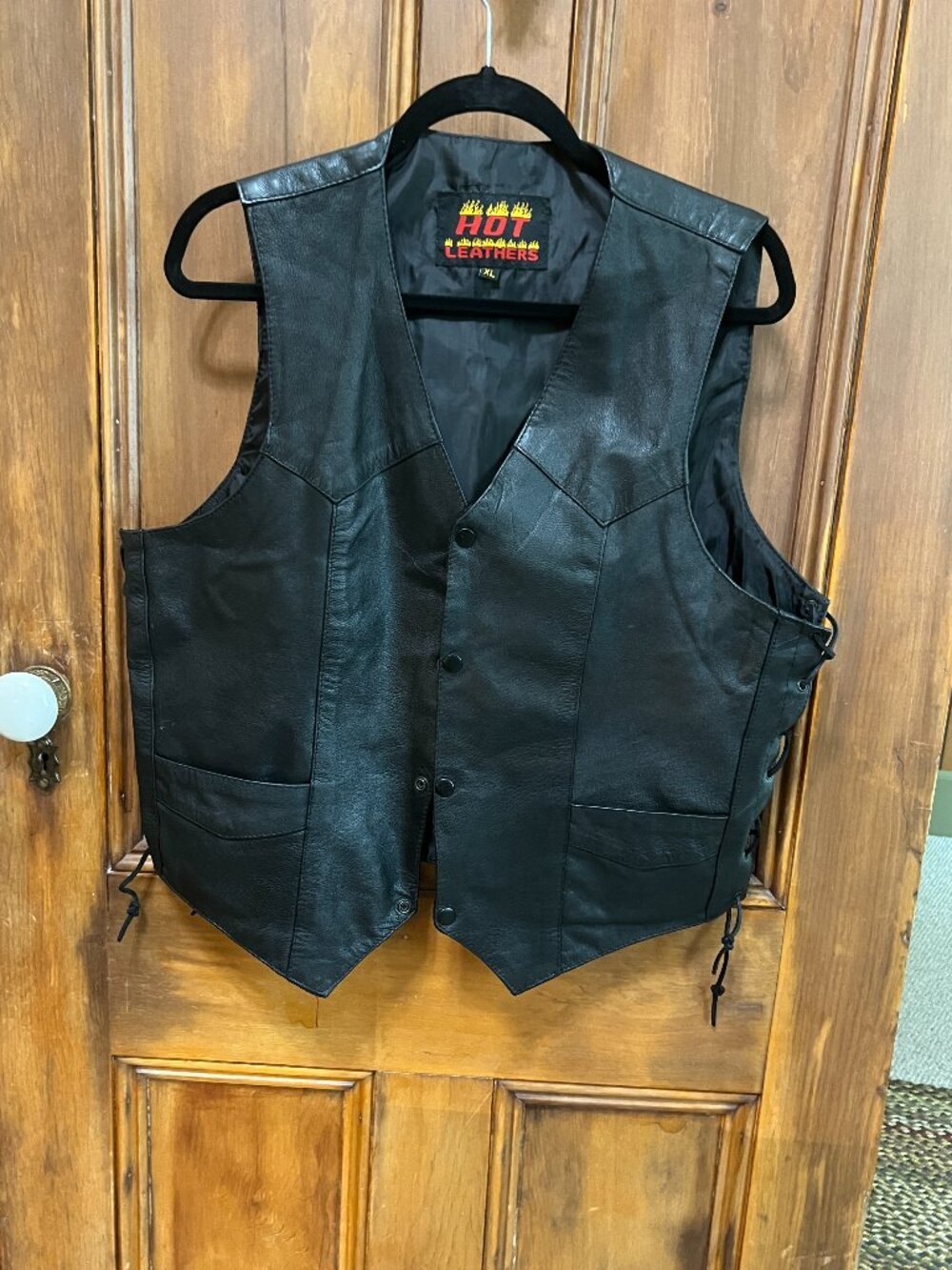 Hot Leathers Genuine Leather Motorcycle Vest XL | Black Lace Sides | Unisex